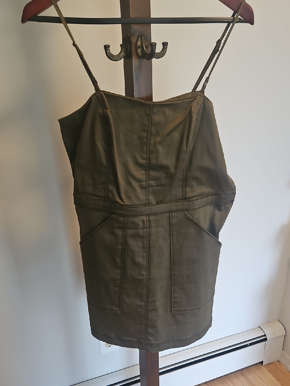 Urban Outfitters Womens Olive Mini Dress with Spaghetti Straps Size 8